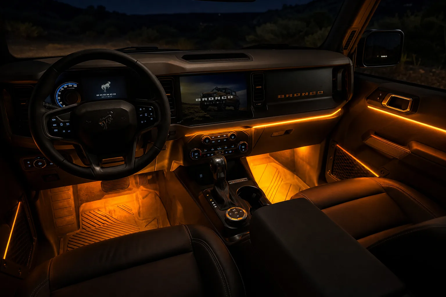 LED ambient lighting in Ford Bronco cabin