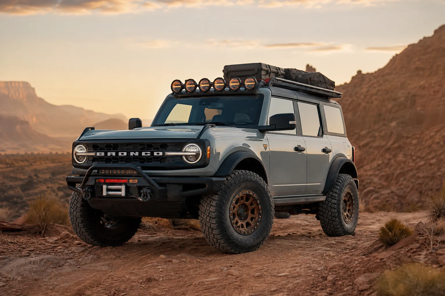 Ford Bronco mud flaps on desert trail
